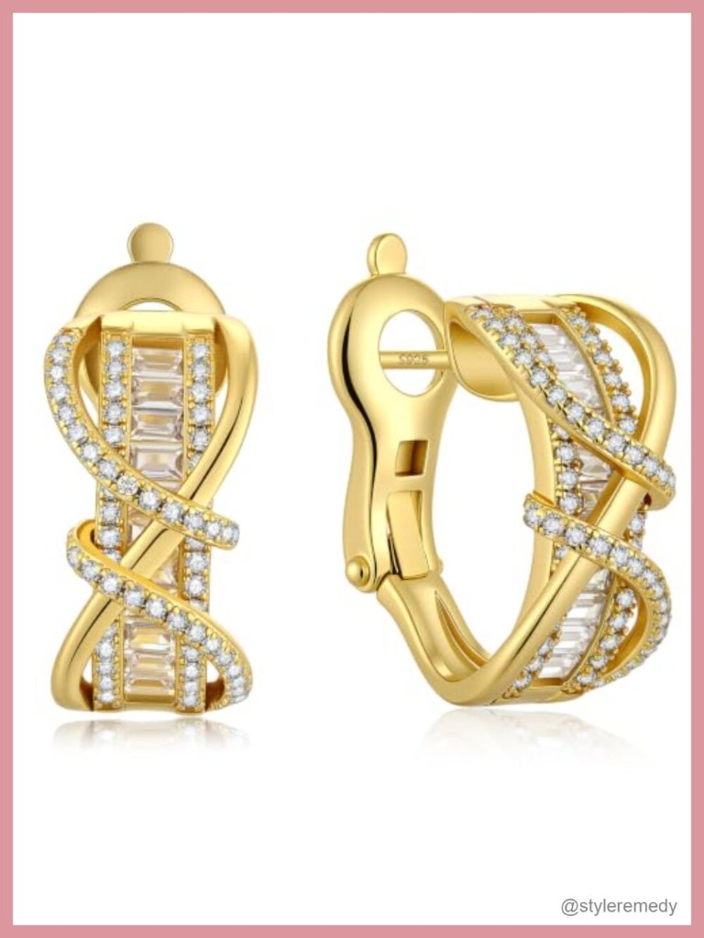 Gold Plated Sterling Silver Post Infinity Hoop Earrings 5A Cubic Zirconia
